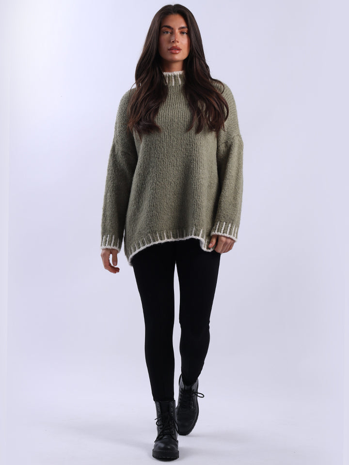 Whipstitch Wool Knit Jumper Light Khaki
