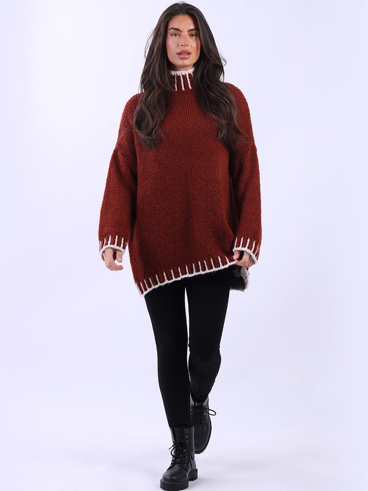 Whipstitch Wool Knit Jumper Rust