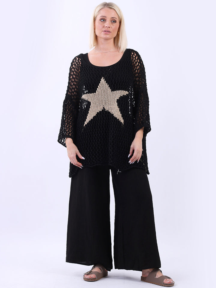 Sassy Star Knit Crochet Cover Up Top Black