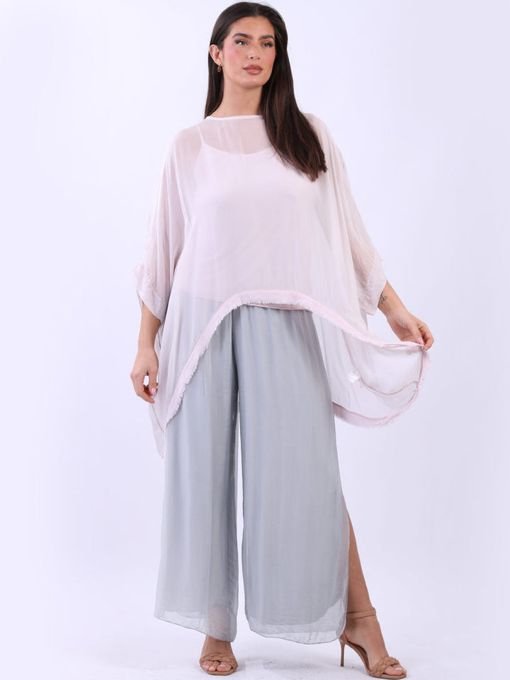 Batwing Solid Silk Top Pink