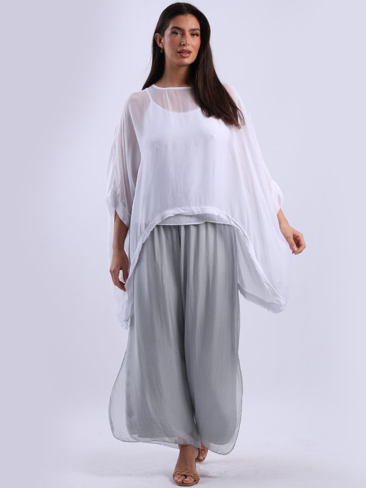 Batwing Solid Silk Top White