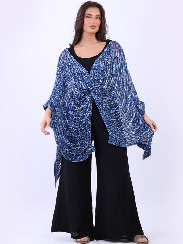 Batwing Knitted Beach Cover Up Denim