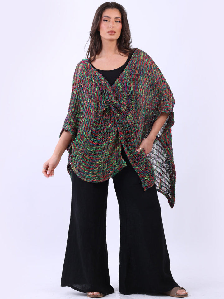Batwing Knitted Beach Cover Up Green