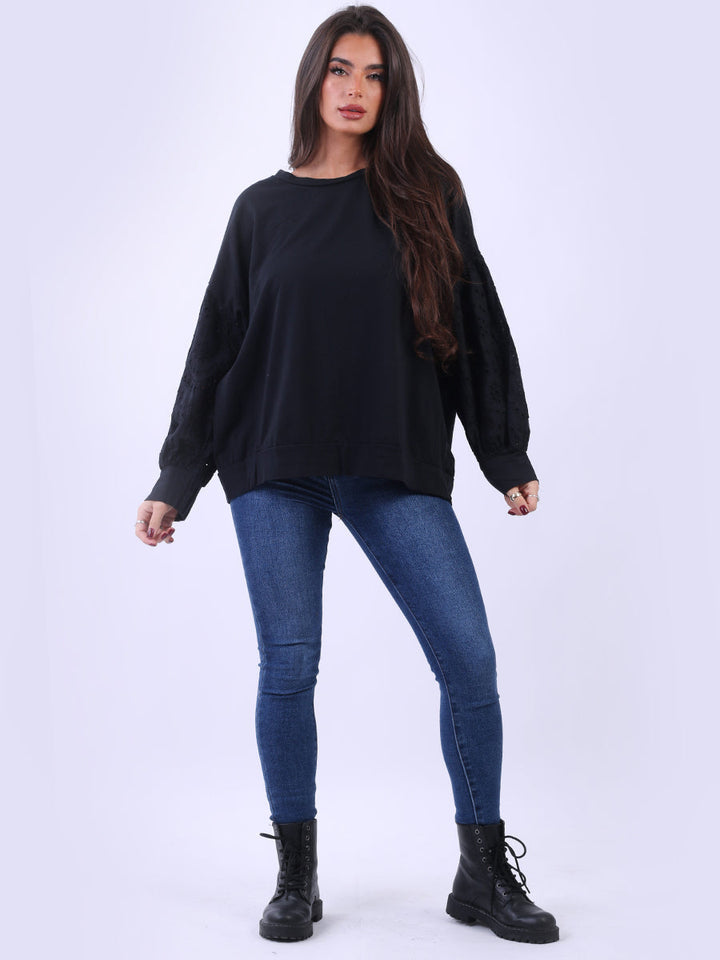 Broderie Cotton Crop Top Black