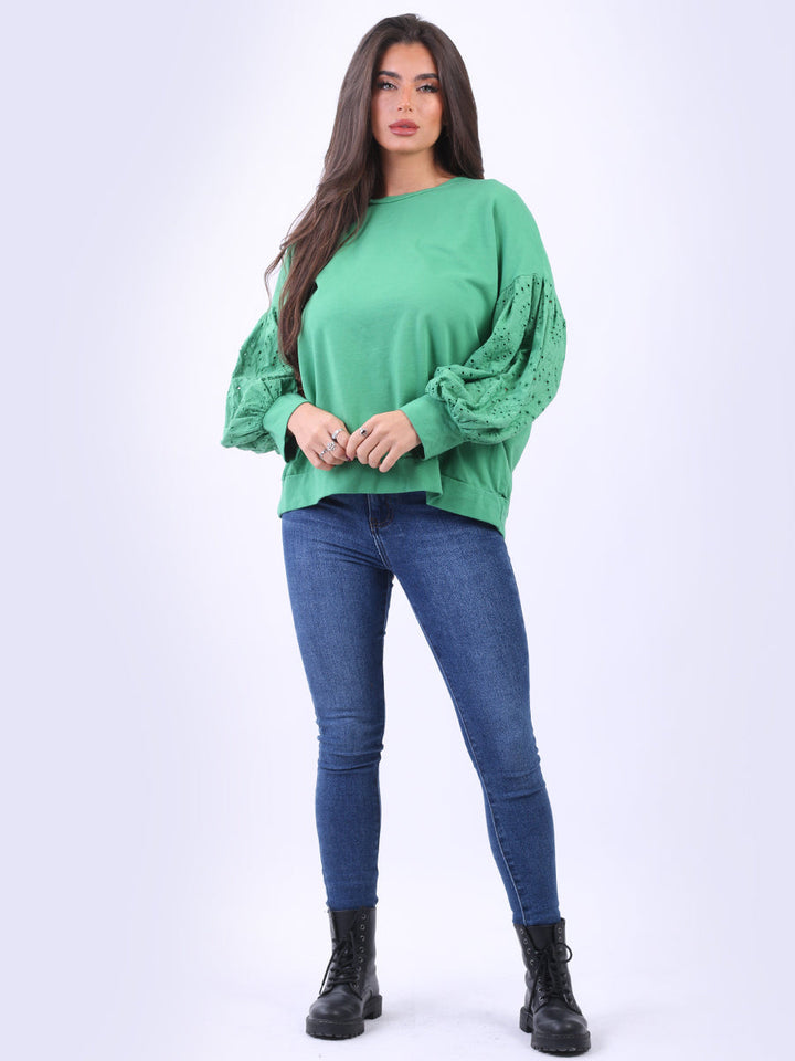 Broderie Cotton Crop Top Green