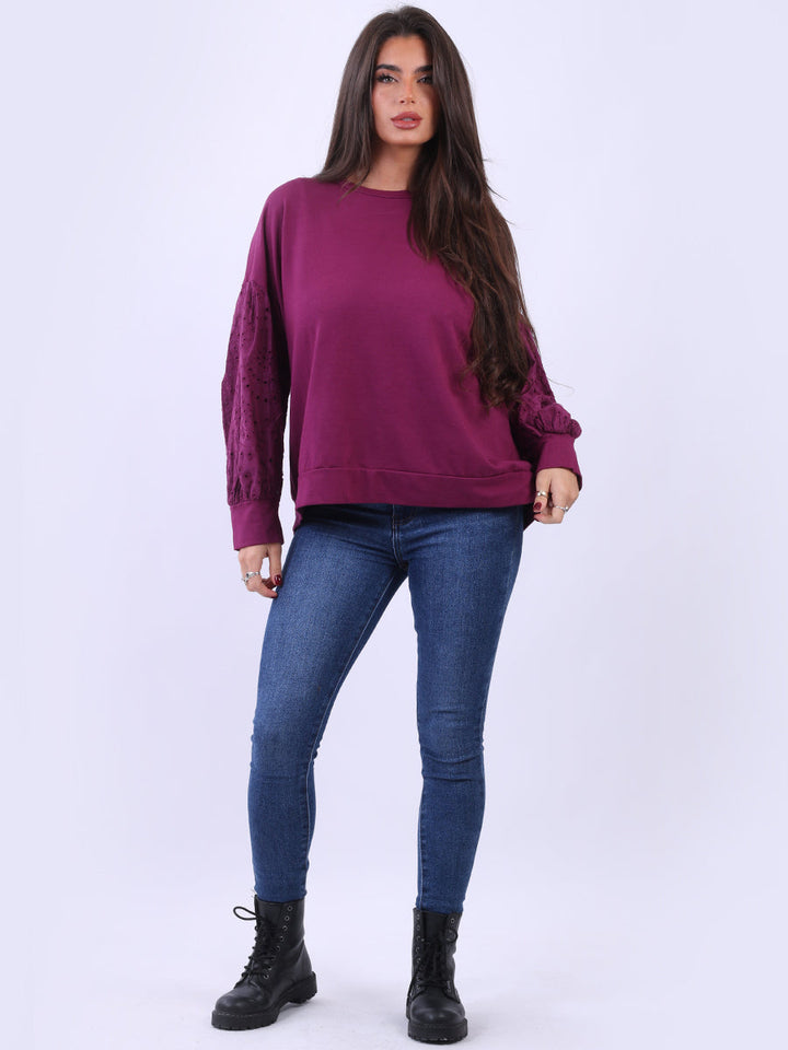 Broderie Cotton Crop Top Magenta