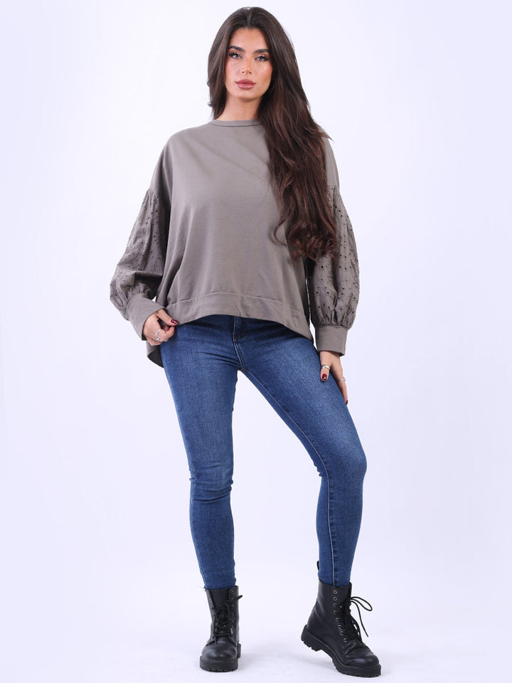 Broderie Cotton Crop Top Mocha