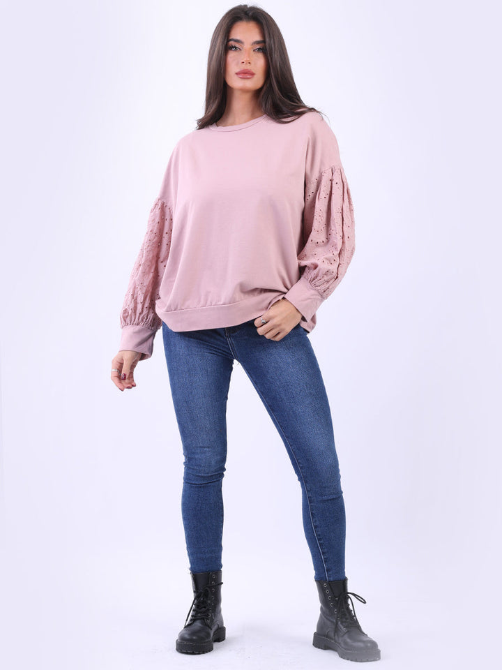 Broderie Cotton Crop Top Pink