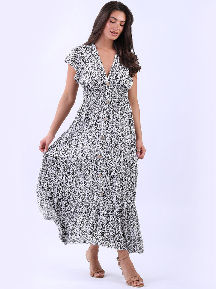 Floral Ruffle Maxi Dress Black