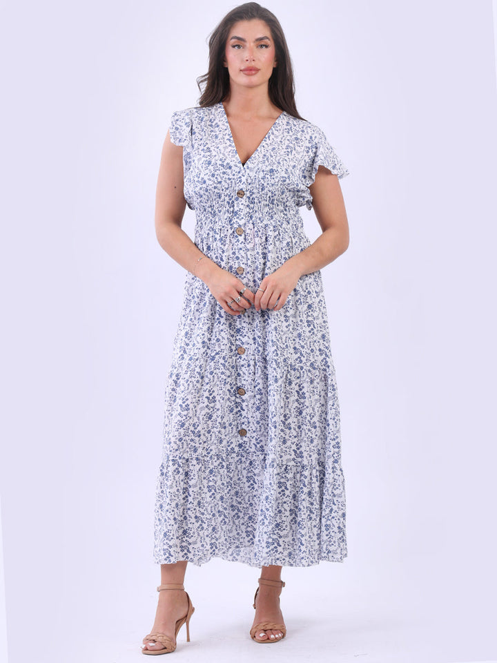 Floral Ruffle Maxi Dress Denim