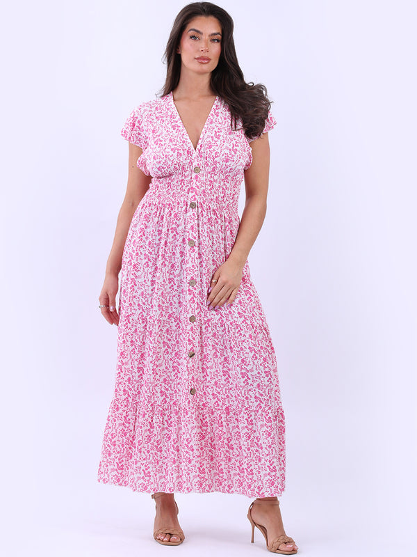 Floral Ruffle Maxi Dress Fuchsia
