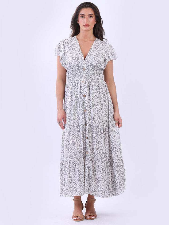 Floral Ruffle Maxi Dress Mocha