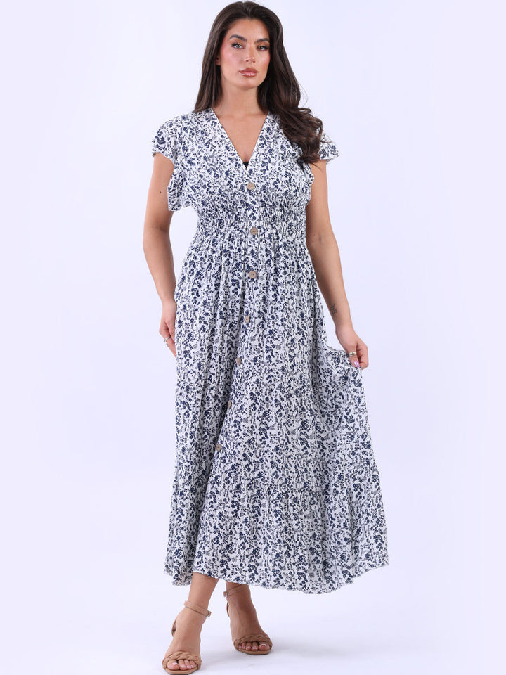 Floral Ruffle Maxi Dress Navy