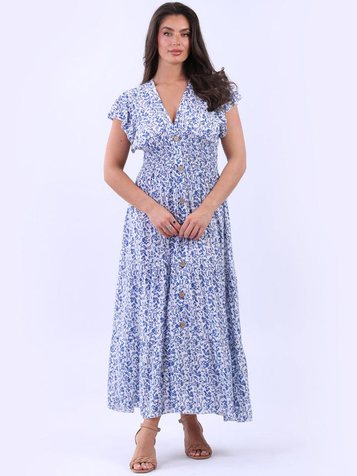 Floral Ruffle Maxi Dress Royal Blue