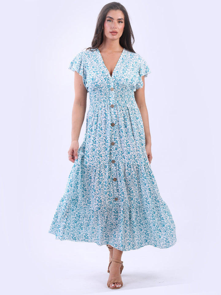 Floral Ruffle Maxi Dress Teal