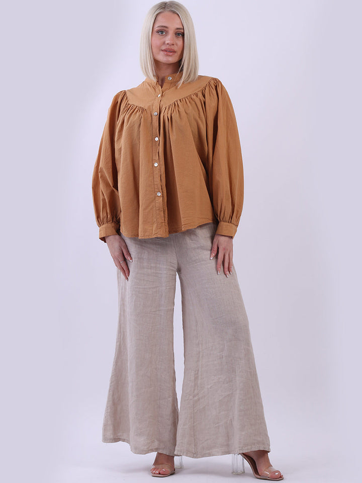 Batwing Cotton Baggy Crop Blouse Camel