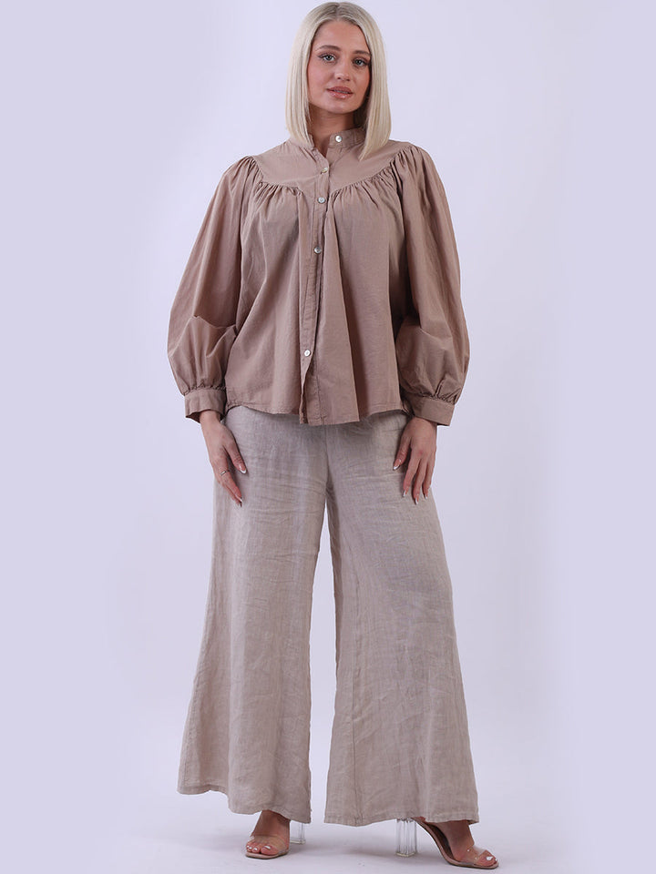 Batwing Cotton Baggy Crop Blouse Mocha