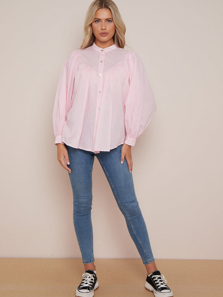 Batwing Cotton Baggy Crop Blouse Pink