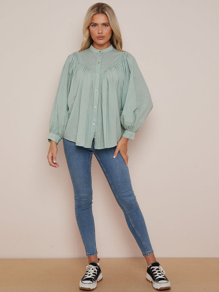 Batwing Cotton Baggy Crop Blouse Tiffany