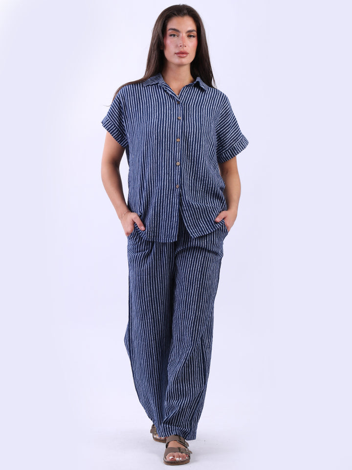 Stripy Cotton Trouser Navy