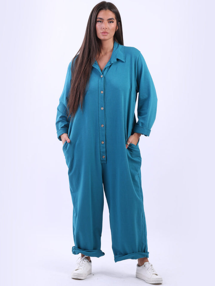 Plus Size Cotton Jumpsuit Azure