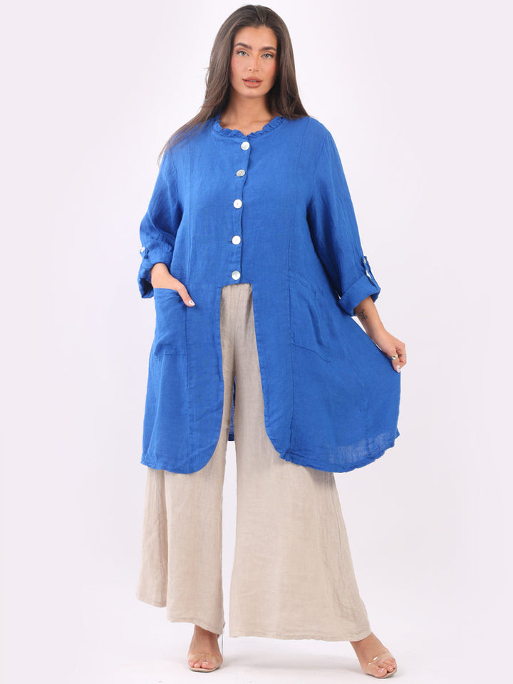 Vintage Washed Linen Jacket Royal Blue
