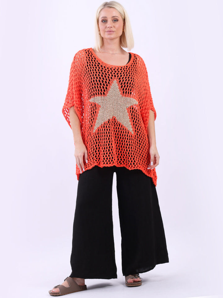 Star Knit Crochet Cotton Top Oange