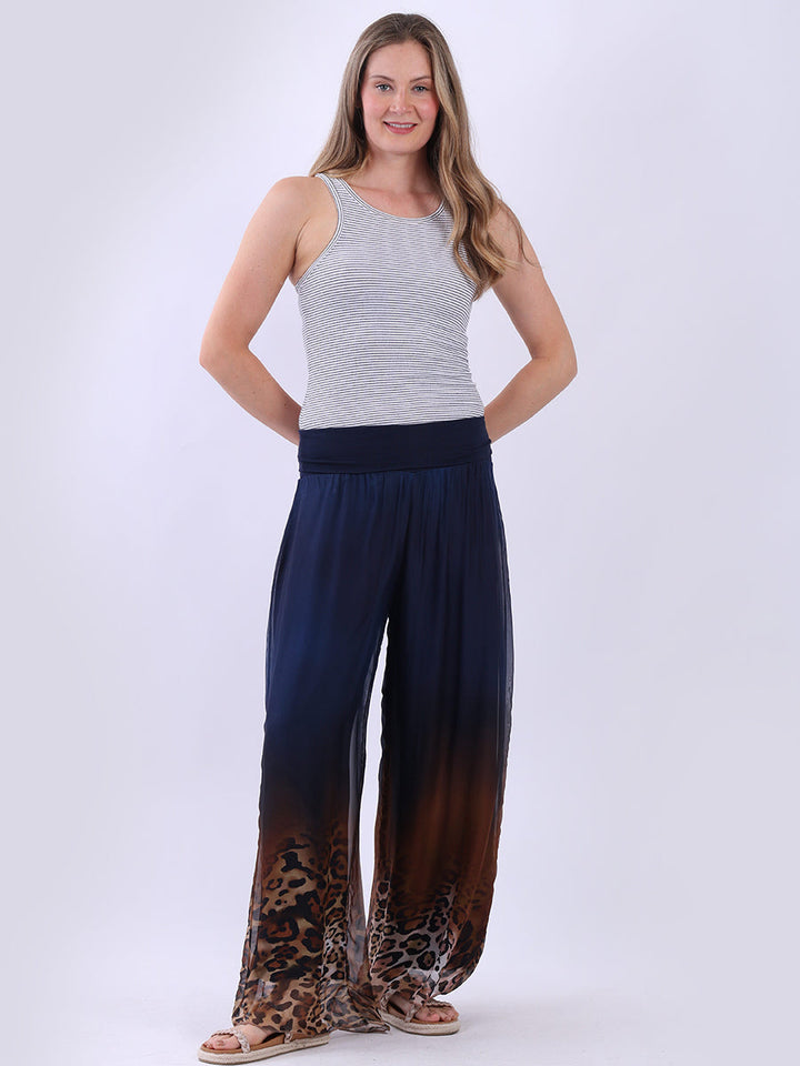 Wide Leg Silk Trouser Navy