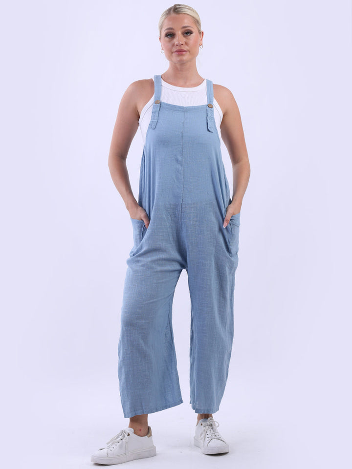 Plain Cotton Pabo Jumpsuit Denim