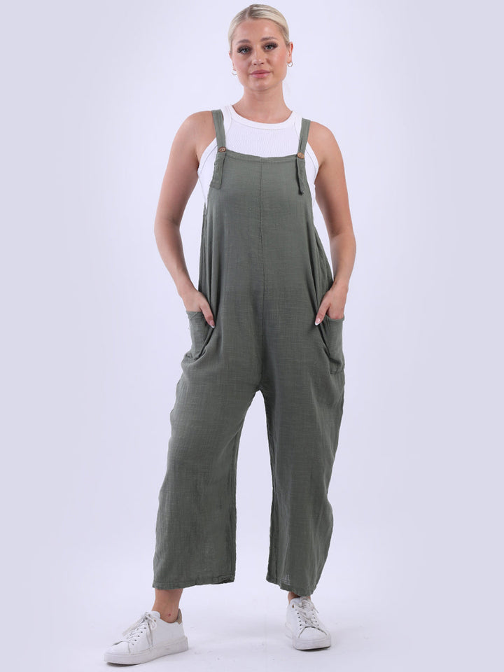 Plain Cotton Pabo Jumpsuit Khaki