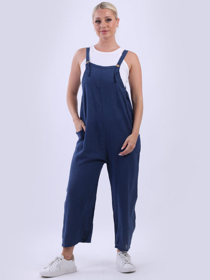 Plain Cotton Pabo Jumpsuit Navy