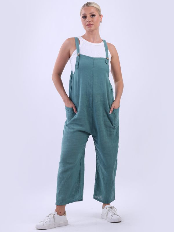 Plain Cotton Pabo Jumpsuit Ocean Blue