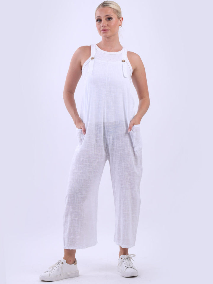 Plain Cotton Pabo Jumpsuit White