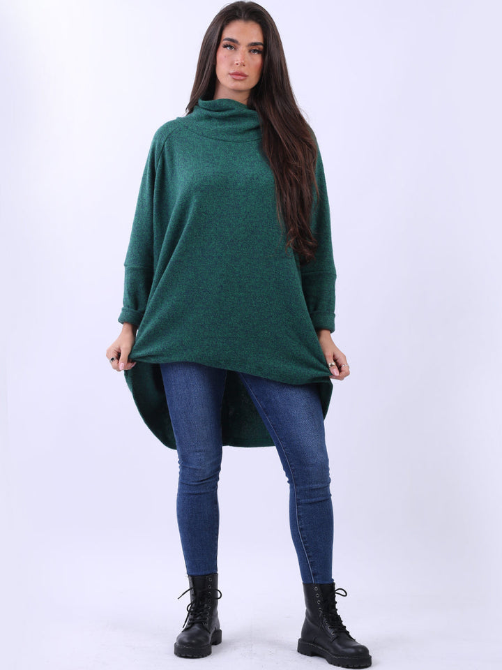 Cowl Neck Cotton Batwing Jumper Green