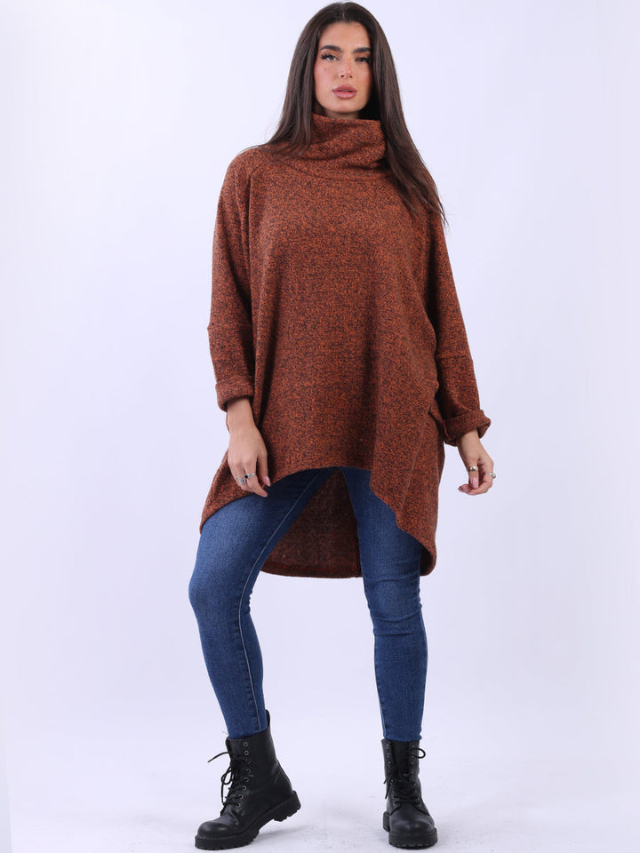 Cowl Neck Cotton Batwing Jumper Rust