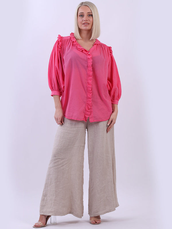 Plain Cotton Boxy Shirt Blouse Fuchsia