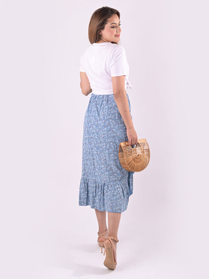 italian ditsy floral print fathered front classy skirt