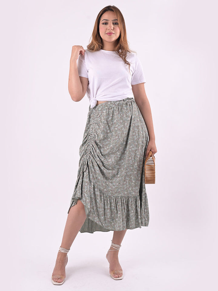 italian ditsy floral print fathered front classy skirt