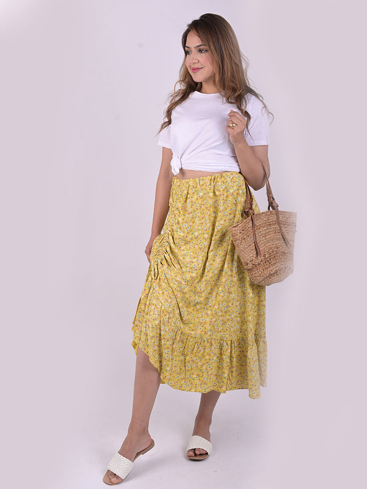 italian ditsy floral print fathered front classy skirt
