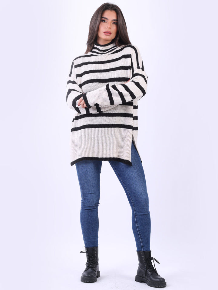 Stripy Woolen Jumper Beige