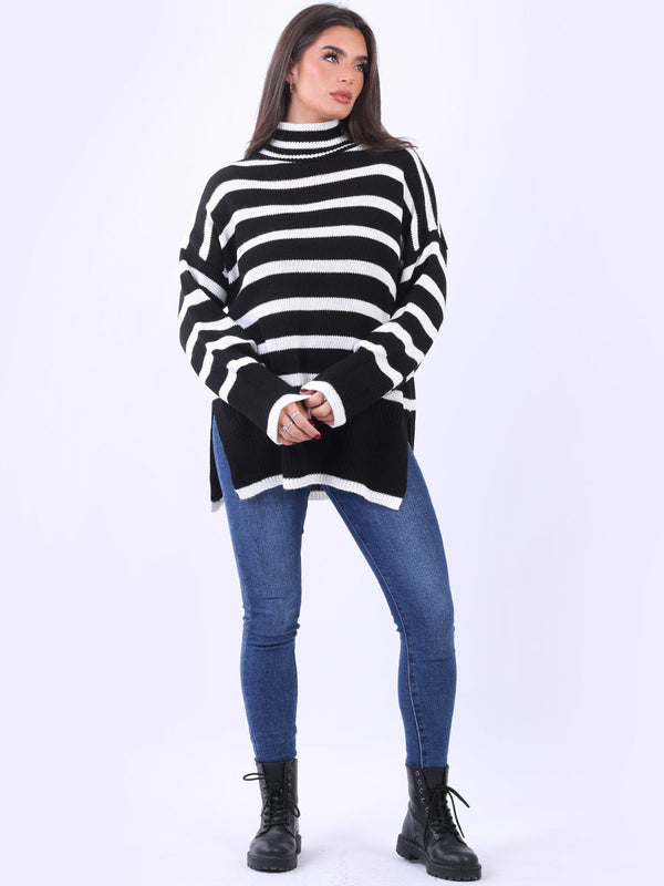 Stripy Woolen Jumper Black