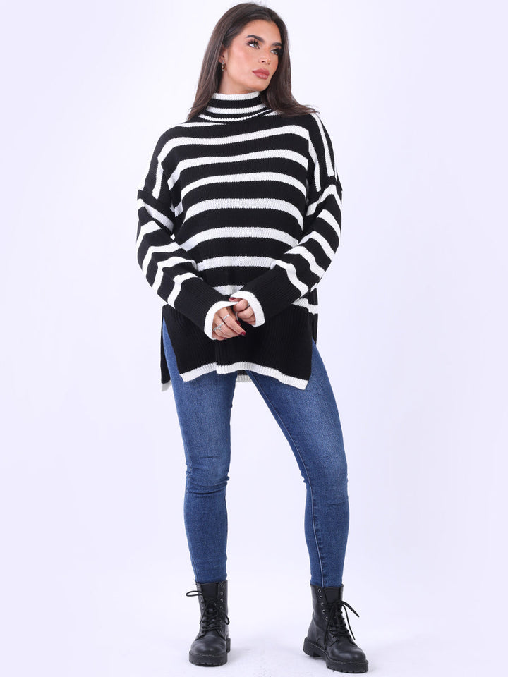 Stripy Woolen Jumper Black