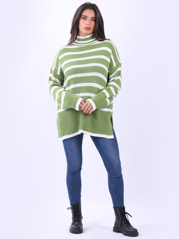 Stripy Woolen Jumper Olive
