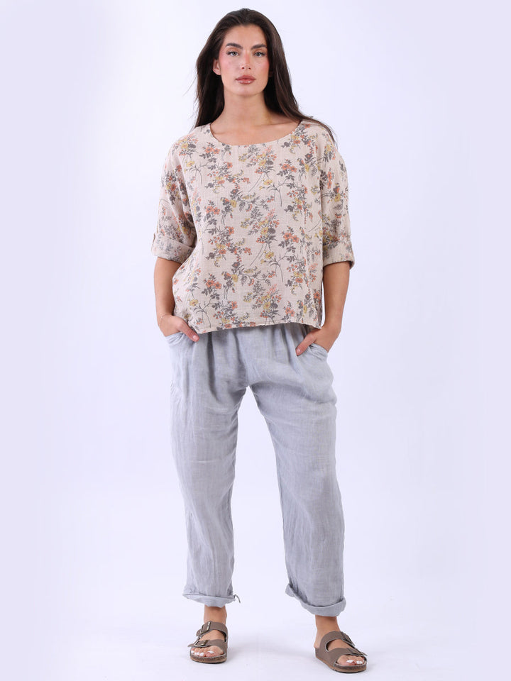 Floral Cotton Crop Top Beige
