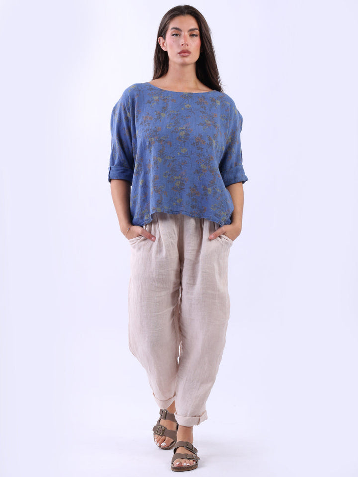 Floral Cotton Crop Top Denim