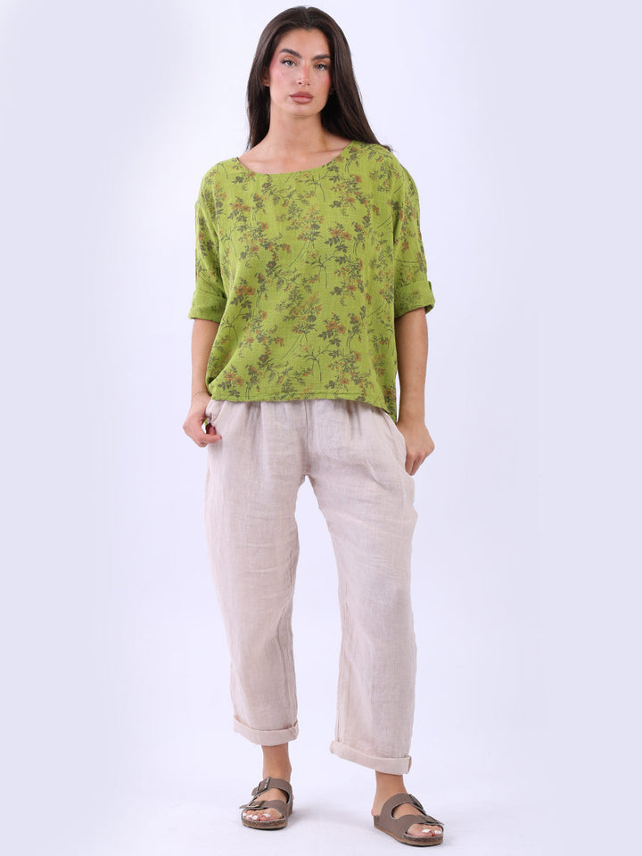 Floral Cotton Crop Top Olive