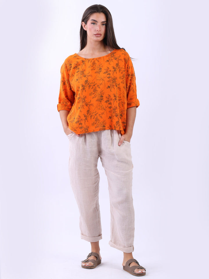 Floral Cotton Crop Top Orange
