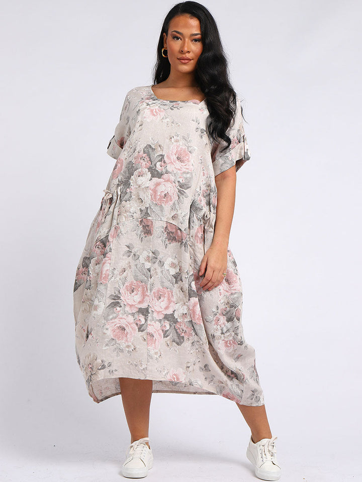 Italian Floral Linen Lagenlook Dress