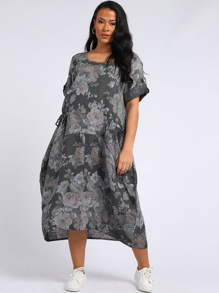 Italian Floral Linen Lagenlook Dress