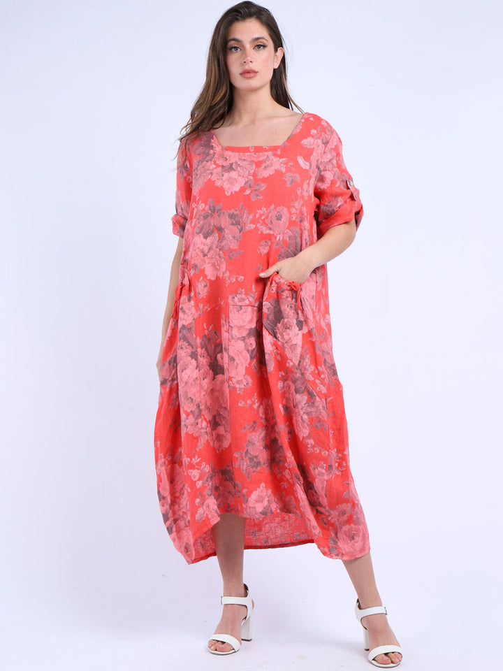 Italian Floral Linen Lagenlook Dress